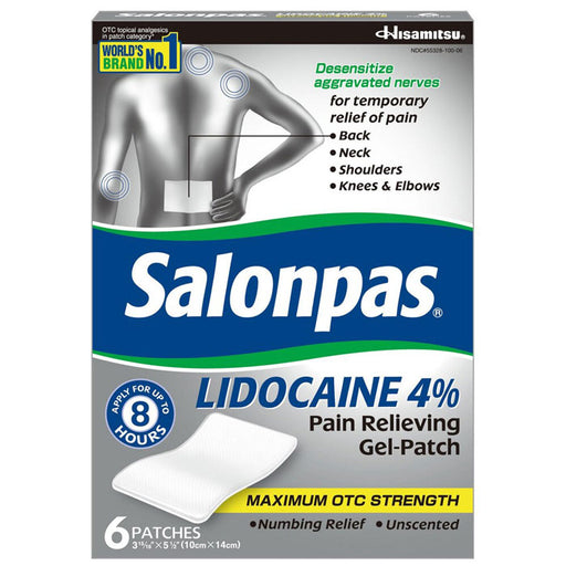 Salonpas Pain Relieving Gel Patch with 4% Lidocaine 6/Box