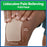 Lidocaine pain relieving FLEX patch being applied to a person's knee with measurements displayed.
