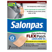 Salonpas Patches Pain Relieving Flex Patch with Lidocaine 4%, Unscented 7/Box