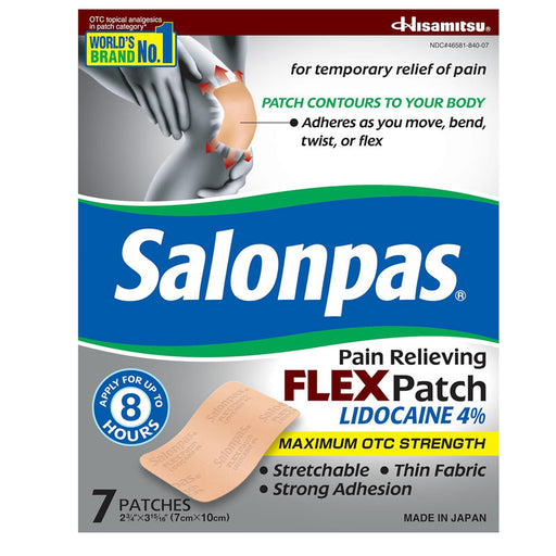 Salonpas Patches Pain Relieving Flex Patch with Lidocaine 4%, Unscented 7/Box