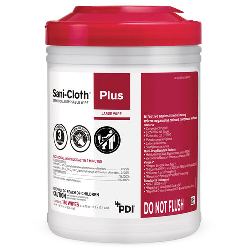 Sani-Cloth Plus Germicidal Disposable Wipes 6" x 6.75" for effective cleaning, hygiene, and infection control.