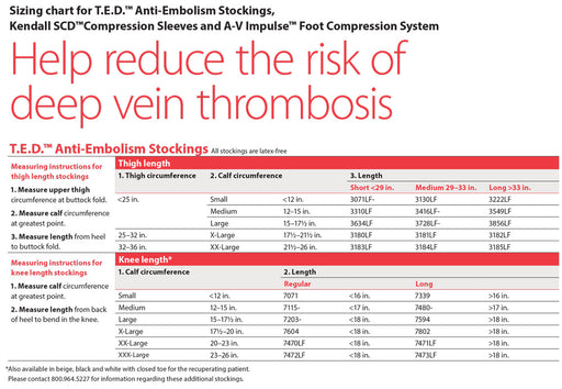 Sizing Chart for T.E.D. Anti-Embolism Stockings Knee Length