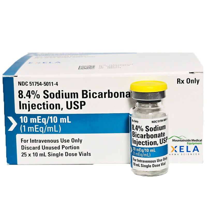 Sodium Bicarbonate Injection 8.4% vial, used for treating metabolic acidosis and neutralizing gastric acid in emergency care settings.