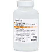 Sterile Normal Saline Irrigation Solution in use for wound care; promotes healing and reduces infection.