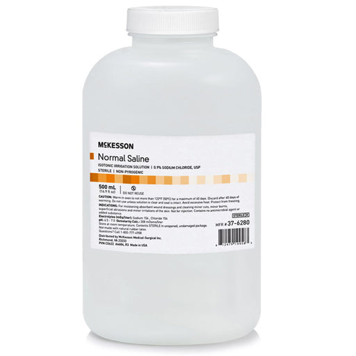 Sterile Normal Saline Irrigation Solution in use for wound care; promotes healing and reduces infection.
