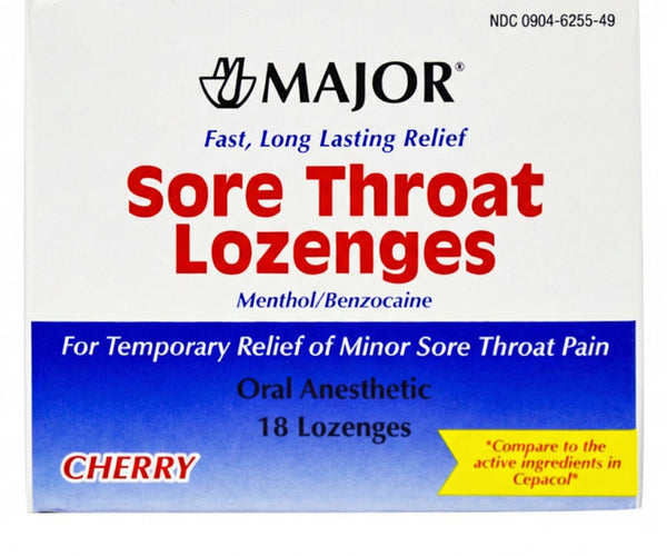 Sore Throat Lozenges Oral Anesthetic (Menthol/Benzocaine) Cherry Flavor 18 Count