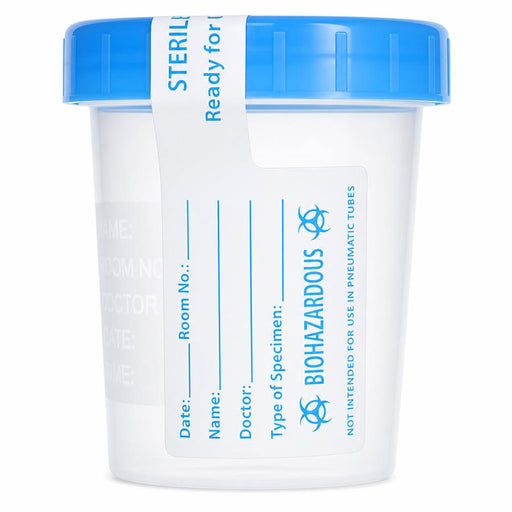 Specimen Cups with Information Label, Sterile 4 oz Bulk case 100/Case