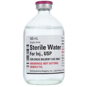 Sterile Water for Injection 100 mL Glass Vials on a medical tray, crucial for safe dilution and maintaining hydration in clinical care.