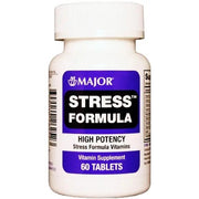 White bottle of Major Stress Formula vitamins tablets with purple and black label, high potency stress relief supplement, 60 tablets SKU: 00904-0262-52