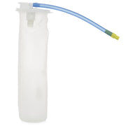 Disposable suction canister liner with attached blue tubing and yellow connector, made of medical-grade plastic, used for collecting bodily fluids during procedures