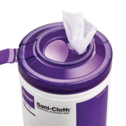 Top of Super Sani-Cloth Germicidal Wipe canister showing easy-access lid, essential for quick disinfection and effective infection control.