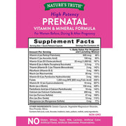 Supplement facts for Prenatal Vitamins and Mineral Formula by Natures Truth