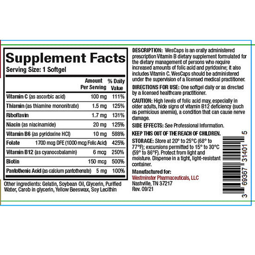 Wescaps Prescription Multivitamin Dietary Supplement 100 Softgels Default Title