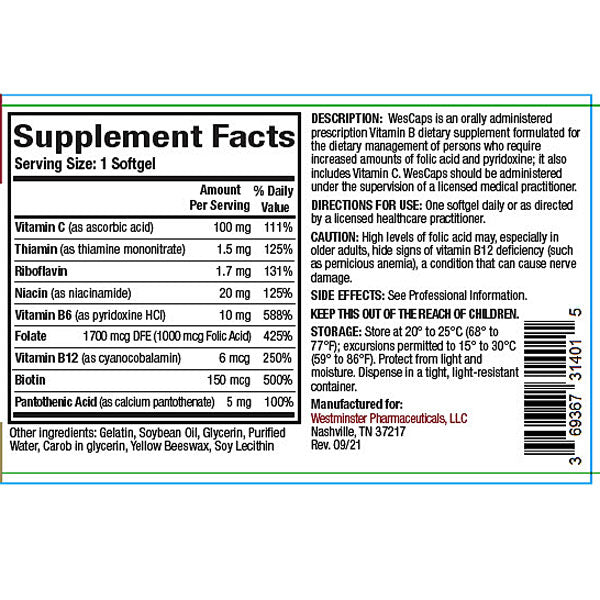 Wescaps Prescription Multivitamin Dietary Supplement 100 Softgels Default Title