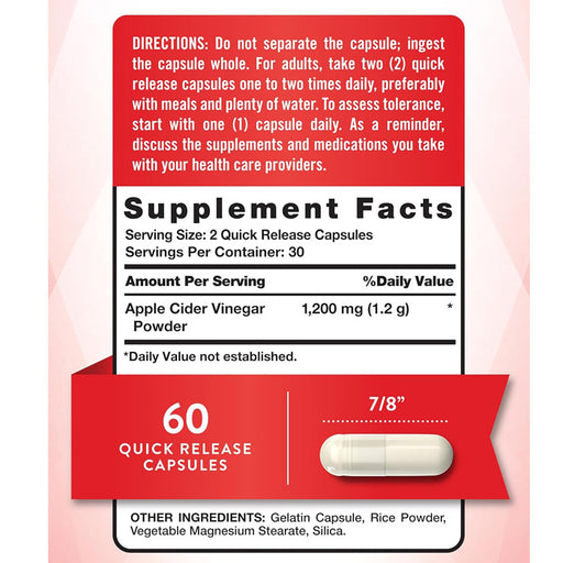 Apple Cider Vinegar 1200 mg Capsules, 60 Count Default Title
