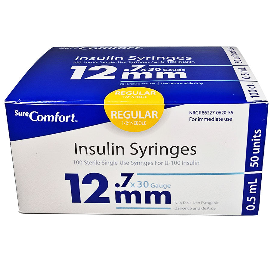 Sure Comfort Insulin Syringes 30 Gauge x 1/2 Inch Size