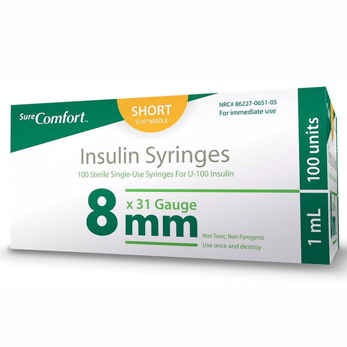 Insulin Syringes 31 gauge x 8 mm with 5/16" Needle