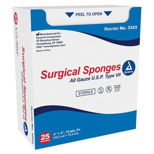 Surgical Gauze Sponges, Sterile, 4" x 4" Square 12-ply for wound care; hypoallergenic and highly absorbent medical supplies.