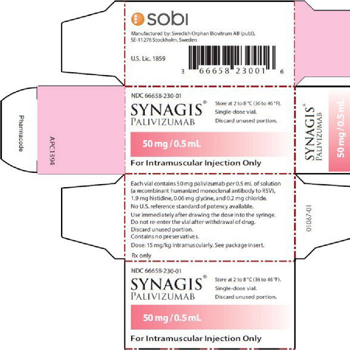 Sobi Synagis palivizumab 50mg/0.5 mL Single-Dose Vial | Buy at Mountainside Medical Equipment 1-888-687-4334