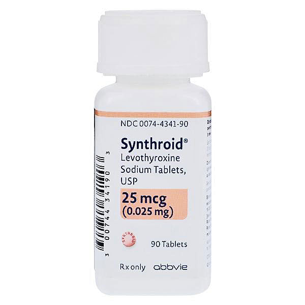Synthroid Levothyroxine Sodium 25 mcg Tablets 90 Count