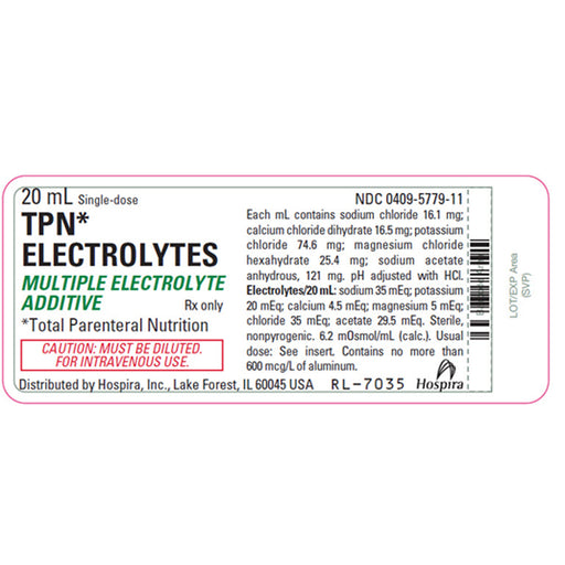 Package Label for TPN Electrolytes Injection, detailing its role in hydration, nutrient absorption, and electrolyte balance for IV nutrition.