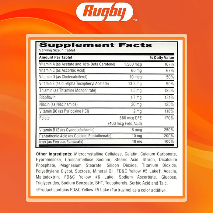 Tab-A-Vite Multivitamin with Iron and Beta-Carotene Supplements Facts