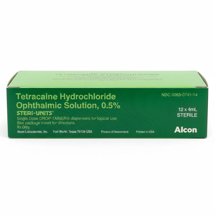 Green box of Tetracaine Hydrochloride Ophthalmic Solution by Alcon.