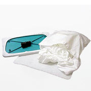 Cleanroom mop cover kit with white polyester mop head cover and foam pad, designed for 8 x 15 inch flat mop, ideal for sterile environments