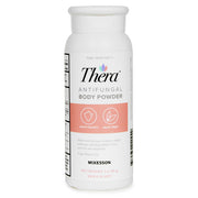 Thera antifungal body powder bottle on a white background