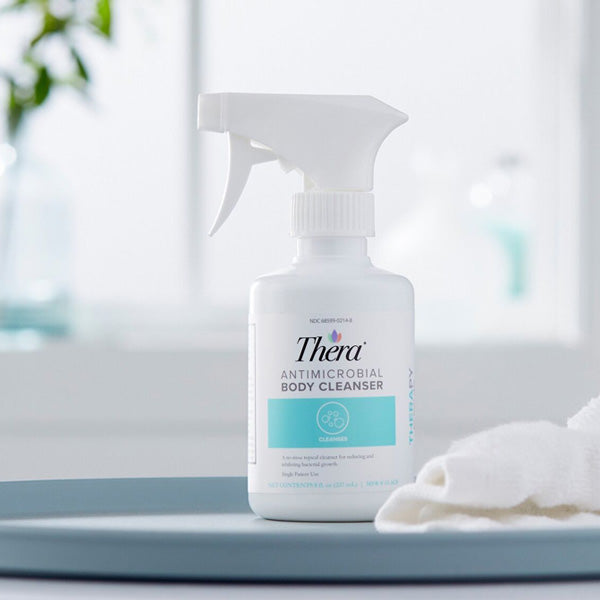 Thera Antimicrobial Body Wash Mild Skin Cleanser in Bathroom