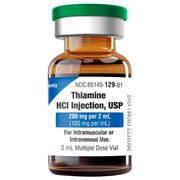 Thiamine HCl Injection 200 mg Vial: Vital for deficiency treatment, supports nerve health, sterile glass vial.