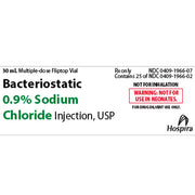 Bacteriostatic Sodium Chloride 0.9% Injection 30 ml Vials, 25/Pack (Rx) for sterile IV dilution and preparation.