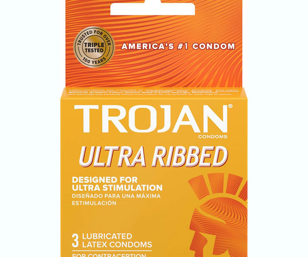 Trojan Condoms Ultra Ribbed for Maximize Stimulation, Lubricated 3-Pack