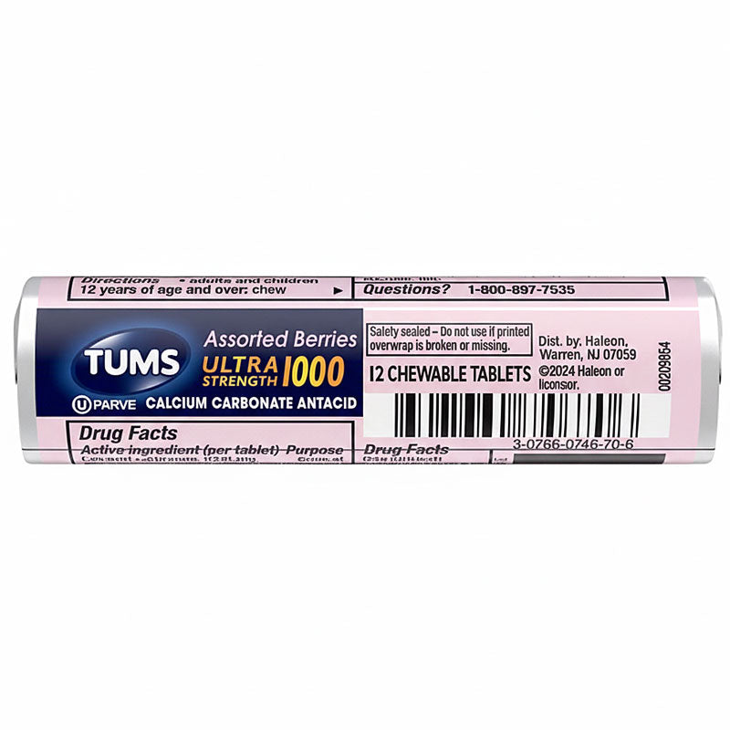 Tums Ultra Strength Antiacid Chewable Tablets Assorted Berrries 12 count