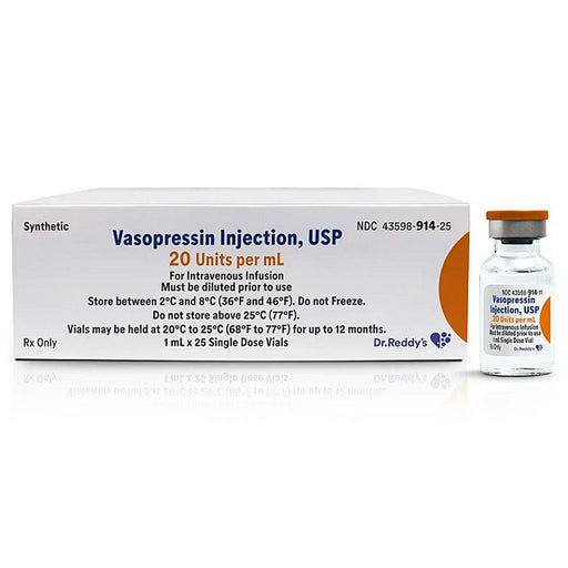 Vasopressin Injection 20 Units Per mL, Single-Dose Vials 1 mL x 10/Box by Dr Reddy Labs.