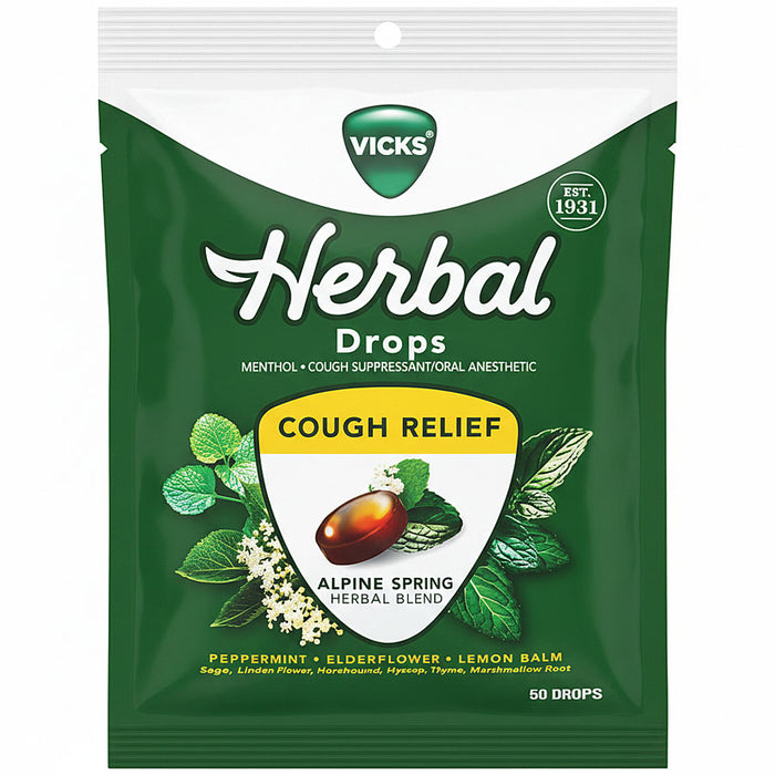 Vicks Herbal Cough Drops, Alpine Spring Herbal Blend 50 Count Bag