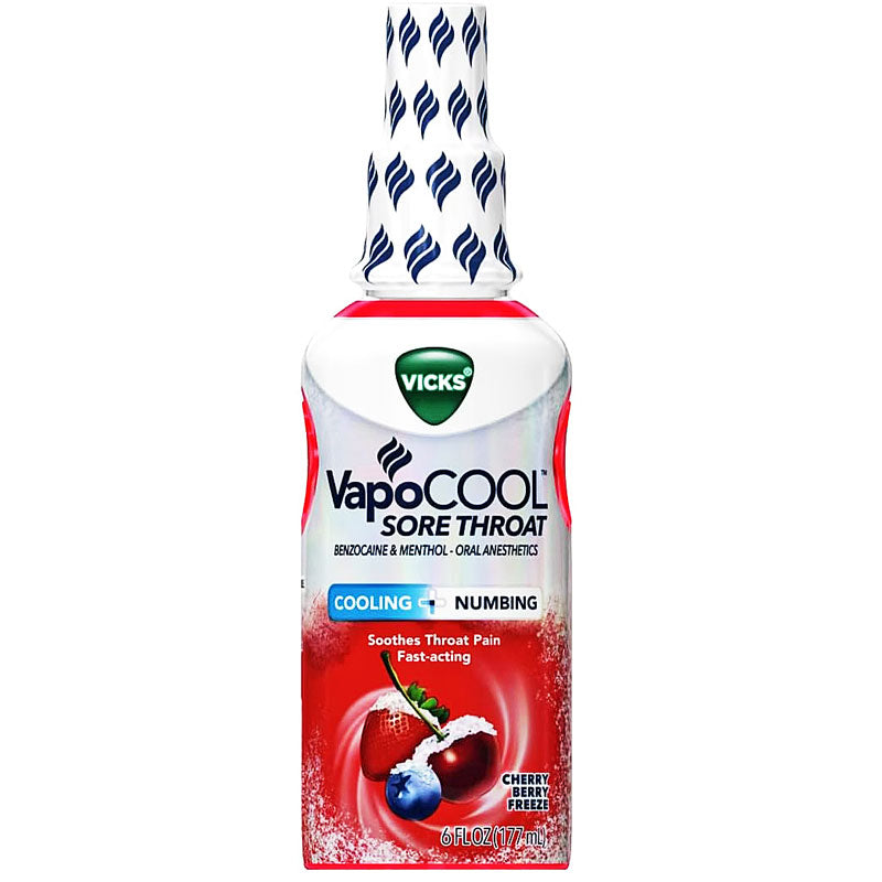 Vicks VapoCool Sore Throat Cooling and Numbing Spray with Cherry Berry Freeze Flavor