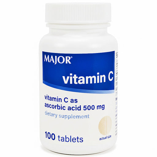 Vitamin C 500 mg Supplement as Ascorbic Acid 100 Tablets by Major Pharmaceuticals