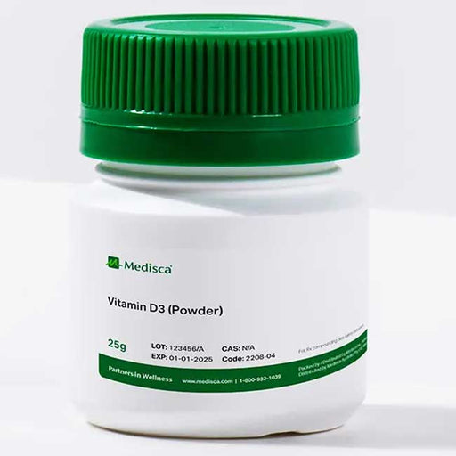 Vitamin D3 (Powder) For Compounding (API) in a lab, essential for crafting supplements that support bone health and boost immune system function.