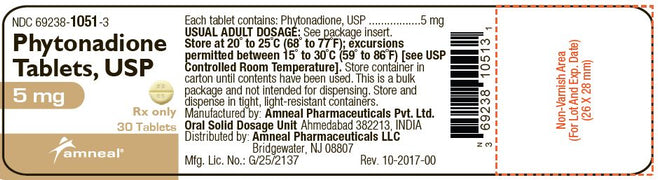 Package Label for Vitamin K Phytonadione 5 mg Tablets 