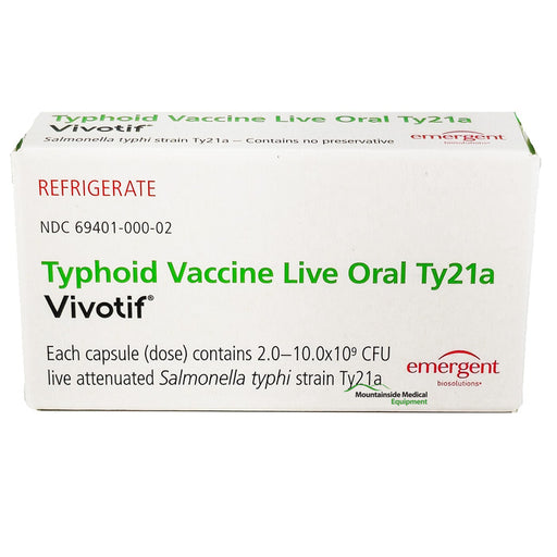 Vivotif (Typhoid Vaccine Live Oral Ty21a) box, essential for typhoid fever prevention and supporting immune health during travel.