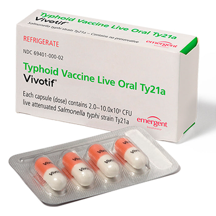 Typhoid Vaccine | Vivotif (Typhoid Vaccine Liver Oral Ty21a) Capsules, 4/Box  **Refrigerated Item