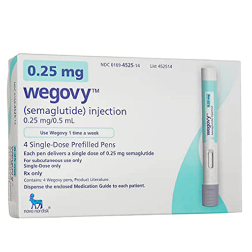Wegovy (semaglutide) Injector 0.25 mg/0.5 mL, 4 Pens Per Box 