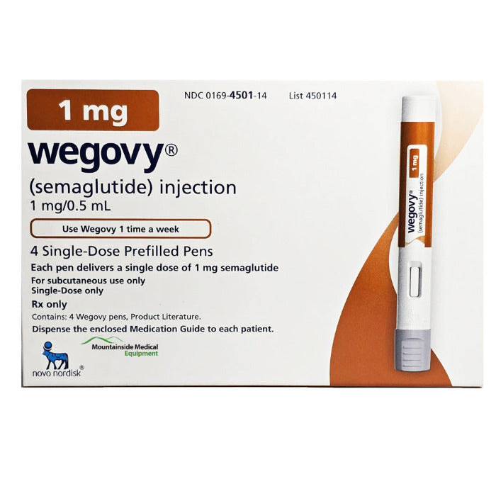 Wegovy (semaglutide) Weight Loss Injection 1 mg/0.5 mL, 4 Pens Per Box **Refrigerated Item (RX)