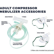 Accessories included with the Whats included with the Elite Nebulizer Machine Compressor