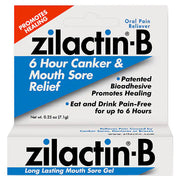 Zilactin-B Canker Sore Gel tube shown for fast canker relief, pain management, and improved oral health and mouth sore healing.