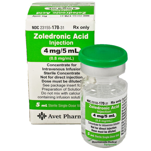 Zoledronic Acid Injection vial for osteoporosis treatment.