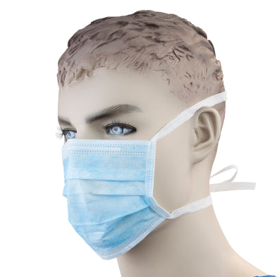 Surgical Face Masks with Ties, Light Blue, 50/Box, offer secure fit and essential protection in healthcare.