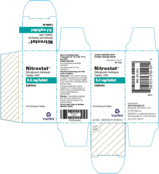 Box Packaging for Nitrostat Sublingual Tablets 0.4 mg Nitroglycerin Tablets