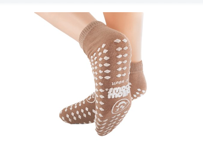 Non-Slip Tredded Hospital Fall Prevention Socks, 360 Print Tan